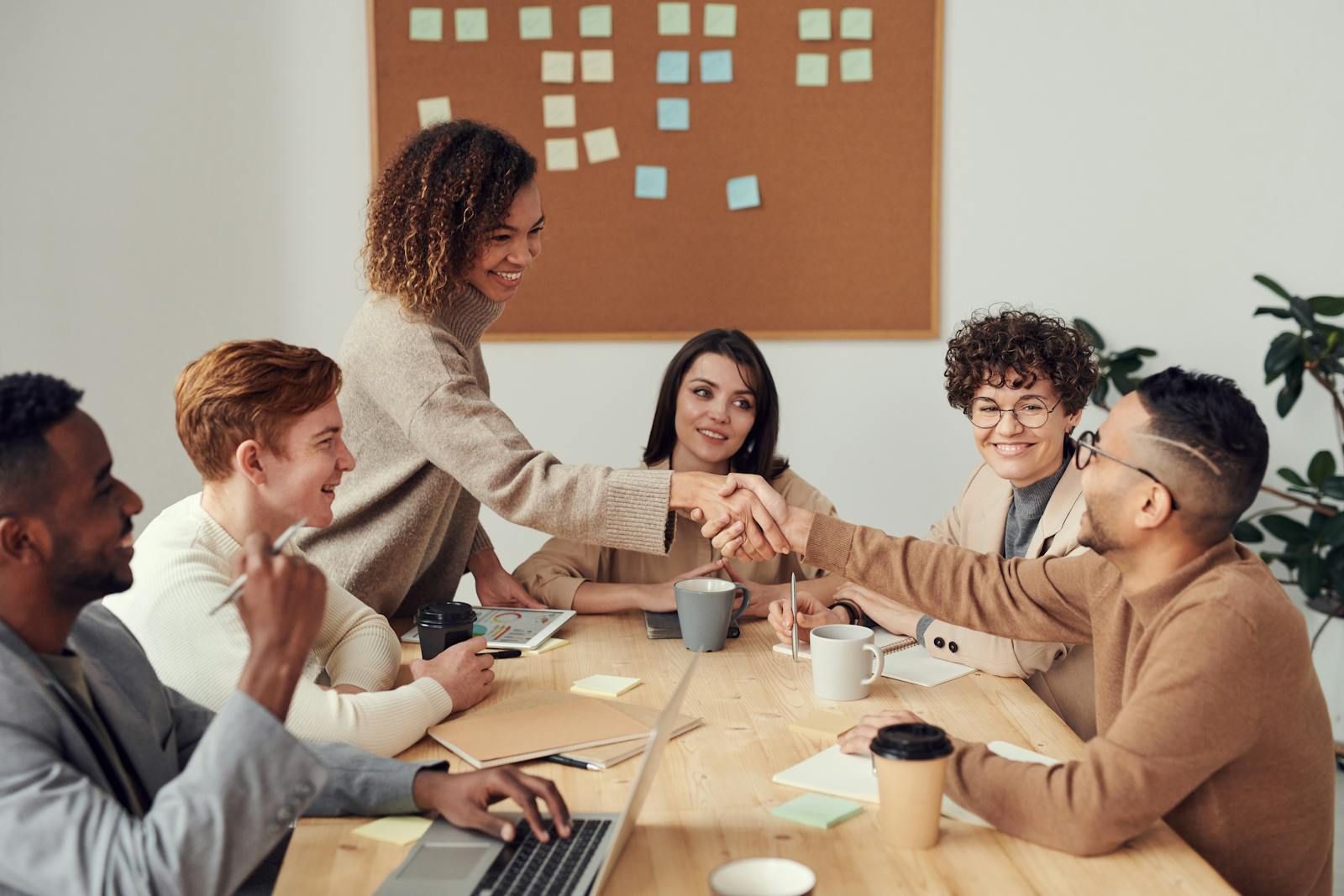 Professionals collaborating in a meeting